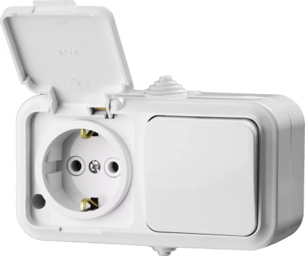 Блок STAYER &quot;MASTER&quot; &quot;MAXIMA&quot; розетка одноместная с заземлением и защитной крышкой, IP54, 16А, 220В, и выключатель одноклавишный, IP54, 10А, 220В 54311-W купить в Перми