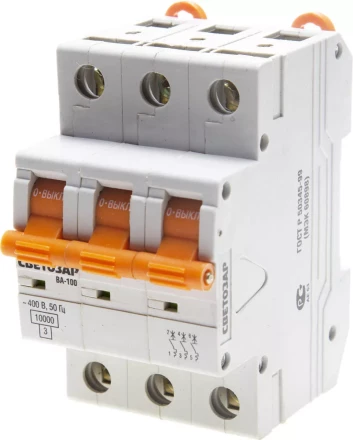 Выключатель автоматический СВЕТОЗАР 3-полюсный, 6 A, &quot;C&quot;, откл. сп. 10 кА, 400 В SV-49073-06-C купить в Перми