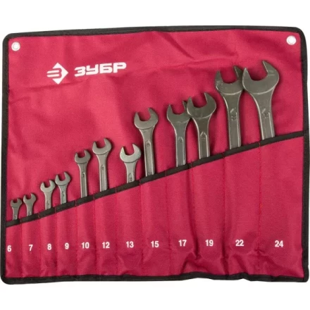 Набор ЗУБР Ключи комбинированные, серия &quot;Т-80&quot;, хромованадиевая сталь, зелёный цинк, 6-24мм, 12шт 27025-H12 купить в Перми