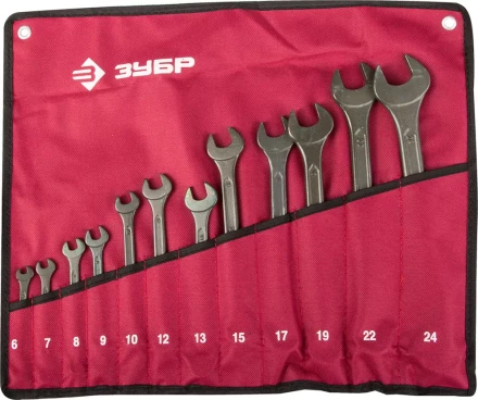 Набор ЗУБР Ключи комбинированные, серия &quot;Т-80&quot;, хромованадиевая сталь, зелёный цинк, 6-24мм, 12шт 27025-H12 купить в Перми