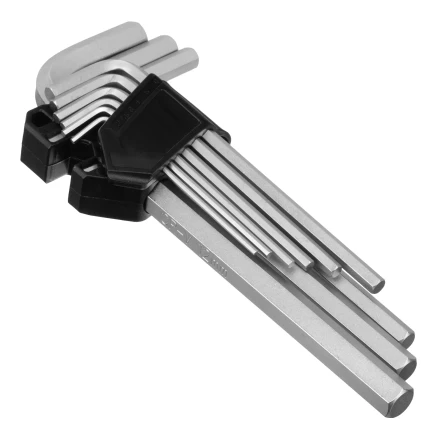 Набор ключей имбусовых, HEX, 2-12 мм, CrV, 9 шт., удлиненные Сибртех 123697 купить в Перми