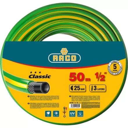 Шланг RACO CLASSIC поливочный, 25атм., армированный, 3-х слойный, 1/2&quot;х50м 40306-1/2-50_z01 купить в Перми
