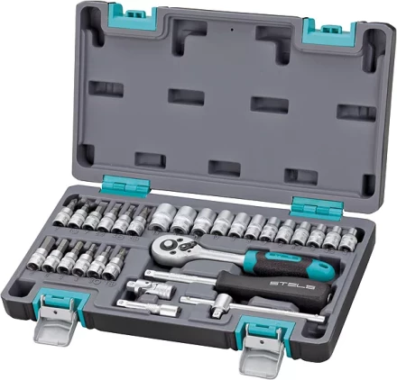 Набор инструментов,  1/4  CrV пластиковый кейс 29 предметов STELS 14100 купить в Перми