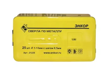 Набор сверл д/мет. 25шт 1-13/шаг0,5мм 9524 1/20 ЭНКОР 21225 купить в Перми
