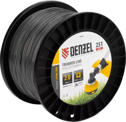 Леска для триммера двухкомпонентная квадрат, 2,0мм х 251м, на DIN катушке EXTRA CORD// Denzel 96844 купить в Перми