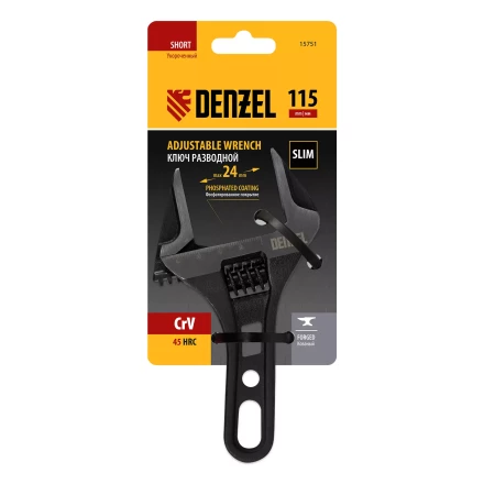 Ключ разводной 115 мм Denzel, CrV, кованый, укороченная рукоятка 15751 купить в Перми