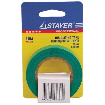 Изолента, STAYER Profi 12292-G-15-10, ПВХ, на карточке, 15мм х 10м х 0,18мм, зеленая 12292-G-15-10 купить в Перми