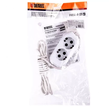 Удлинитель бытовой серия УХз-10-203 с заземлением 3 м 2 розетки 10 А Denzel 95961 купить в Перми