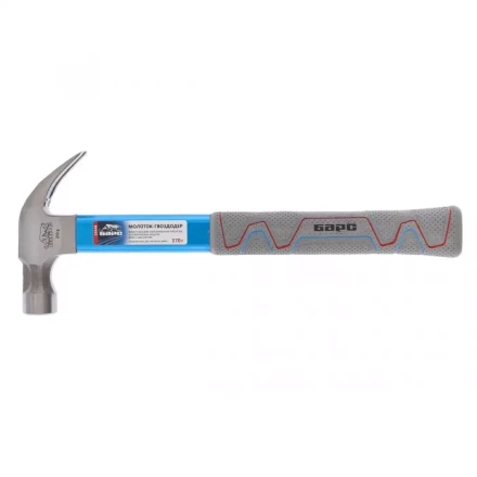 Молоток-гвоздодер 370г боек с магнитом фибергласовая обрезиненная рукоятка алюминиевая защита БАРС 10448 купить в Перми