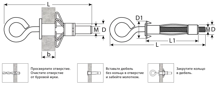 ЗУБР МОЛЛИ, М5 х 52 х 11 мм, 80 шт, анкер с кольцом для пустотелых конструкций (302532-05-052) купить в Перми