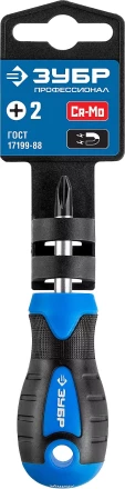 Отвертка ЗУБР &quot;МАСТЕР&quot;, хром-ванадиевая сталь, эргономичная двухкомпонентная рукоятка, PH № 2-150мм 25232-2-15 купить в Перми