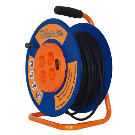 Удлинитель силовой на катушке GLANZEN 4 гн. КГ 3х2,5 ЕВ-50-010 купить в Перми
