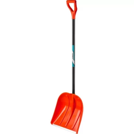 Лопата снеговая пластиковая с алюминиевой планкой, с алюминиевым черенком и V-ручкой, 410мм, оранжевая, СИБИН 421845 421845 купить в Перми