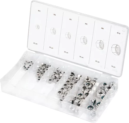 Набор гаек  М5х0,8 М6х0,5 М6х1 М8х1,25 М10х1,25 М12х1,5 мм 150 предм ШУРУПЬ 48140 купить в Перми