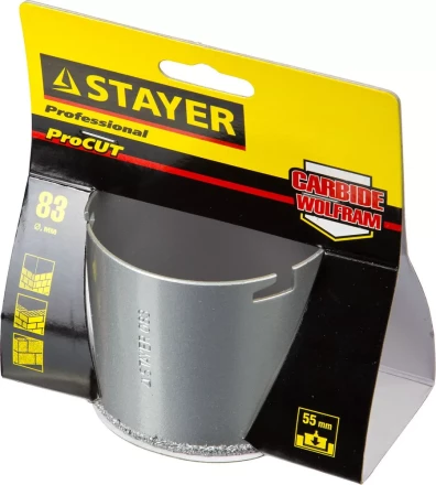 Коронка STAYER "PROFESSIONAL" кольцевая с карбидно-вольфрамовой крошкой, d=83мм 33345-83 купить в Перми