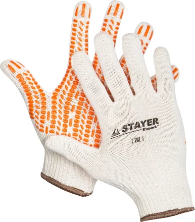 Перчатки STAYER &quot;EXPERT&quot; трикотажные с защитой от скольжения, 10 класс, х/б, S-M 11401-S купить в Перми