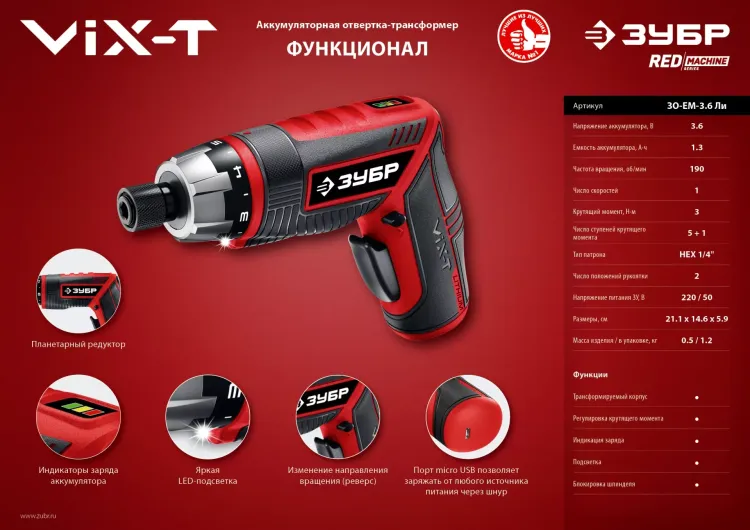 Отвертка-трансформер ViX-T ЗО-ЕМ-3.6 Ли серия МАСТЕР купить в Перми