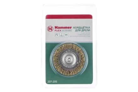 Кордщетка HAMMER плоская 50мм для дрели гофрированная латунированная сталь (207-205) купить в Перми