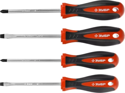 Набор ЗУБР &quot;МАСТЕР&quot;: Отвертки, Cr-v, эргономичная двухкомпонентная рукоятка, 4шт 25065-H4_z03 купить в Перми