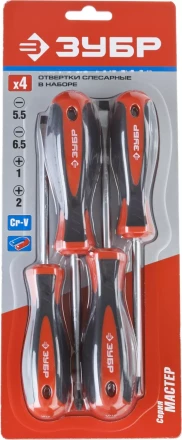 Набор ЗУБР &quot;МАСТЕР&quot;: Отвертки, Cr-v, эргономичная двухкомпонентная рукоятка, 4шт 25065-H4_z03 купить в Перми