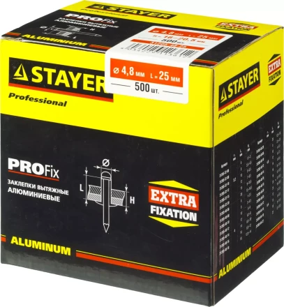 Заклепки PROFIX алюминиевые, 4,8х25мм, 500шт, STAYER Professional 31205-48-25 31205-48-25 купить в Перми