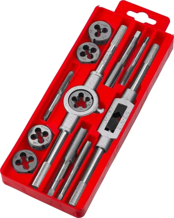 Набор ЗУБР &quot;МАСТЕР&quot; с металлореж. Инстр., метчики однопроходные и плашки М6-М12, оснастка - в пластиковом боксе, 12пред. 28121-H12 купить в Перми