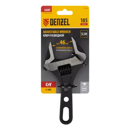 Ключ разводной 185 мм Denzel 15754, CrV, кованый, укороченная рукоятка купить в Перми