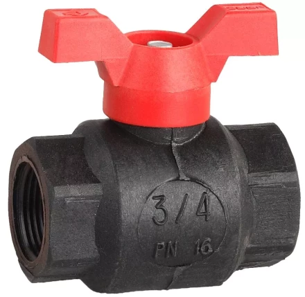 Кран шаровой ЗУБР полнопроходной &quot;мама-мама&quot;, бабочка, пластиковый корпус, 3/4&quot; 4-51523-P-3/4 купить в Перми