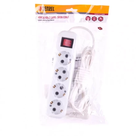 Удлинитель бытовой с заземлением и выключателем 2 м 4 розетки 10 A серия УХз10 Denzel 95975 купить в Перми