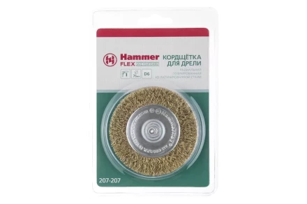 Кордщетка HAMMER плоская 75мм для дрели гофрированная латунированная сталь (207-207) купить в Перми