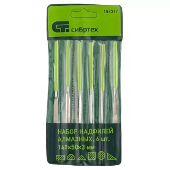 Набор надфилей алмазных 140х50х3 6 штук СИБРТЕХ 158317 купить в Перми