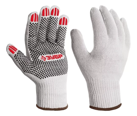 ЗУБР ОПТИМА, XL (10), х/б перчатки с ПВХ покрытием (точка), 10 класс (11440-XL) купить в Перми