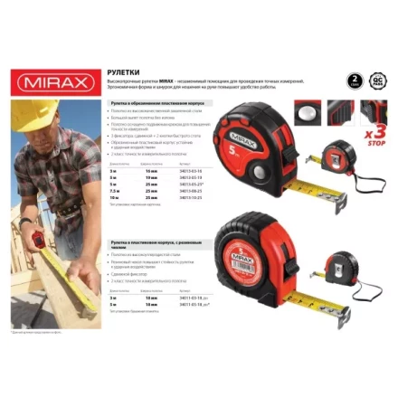 Рулетка, MIRAX 34013-08-25, 3 стопора, двухкомпонентный пластиковый корпус, 7,5мх25мм 34013-08-25 купить в Перми