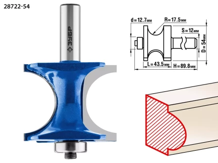 ЗУБР 54 x 51 мм, радиус 12.7 мм, фреза полустержневая с подшипником, Профессионал (28722-54) купить в Перми