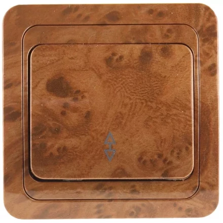 Выключатель СВЕТОЗАР &quot;ГАММА&quot; проходной, одноклавишный, цвет орех, 10A/~250B SV-54137-N купить в Перми