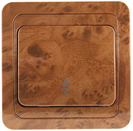 Выключатель СВЕТОЗАР &quot;ГАММА&quot; проходной, одноклавишный, цвет орех, 10A/~250B SV-54137-N купить в Перми