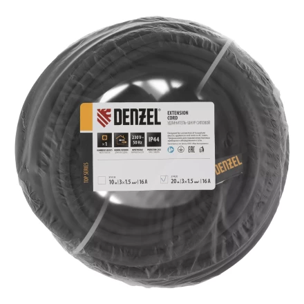Удлинитель-шнур силовой Denzel Top Series 37420, КГТТ, 20м, 1 розетка, 3 x 1,5 мм, 3 м купить в Перми