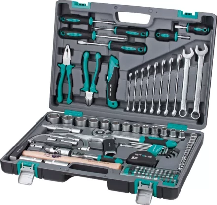 Набор инструментов 1/2  1/4 CrV пластиковый кейс  98 предметов STELS 14111 купить в Перми