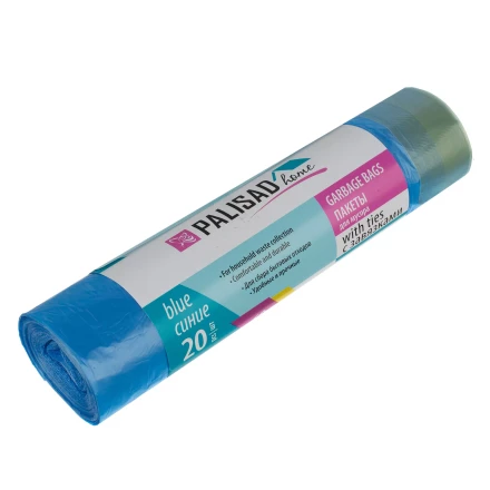 Пакеты для мусора с завязками 60 л x 20 шт., синие, Home Palisad 927205 купить в Перми