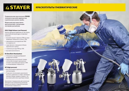 Краскопульт пневматический STAYER &quot;MASTER&quot; ORION, c верхним бачком, 1,5мм 06471-1.5 купить в Перми