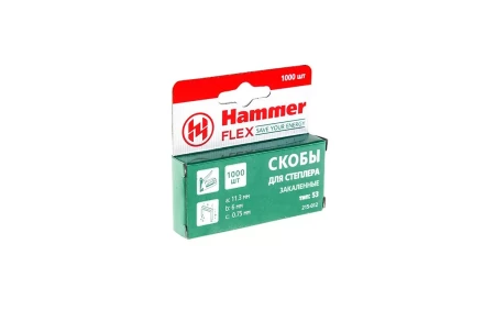 Скобы для степлера HAMMER 215-012 6мм, тип 53, 1000 шт. купить в Перми