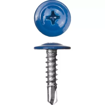 Саморезы ЗУБР с прессшайбой и сверлом по листовому металлу до 2мм, окрашенные в RAL-5005, PH2, 4,2х25мм, 400шт 300211-42-025-5005 купить в Перми