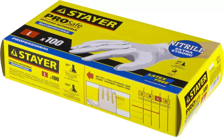 Перчатки STAYER "PROFI" нитриловые экстратонкие, L, 100шт 11203-L купить в Перми