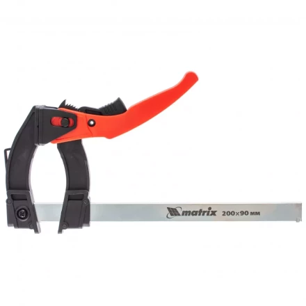 Струбцина реечная быстрозажимная пластиковый корпус рычажно-храповой механизм 100 х 90 х 195 мм штанга 5 х 20 мм Matrix 20734 купить в Перми