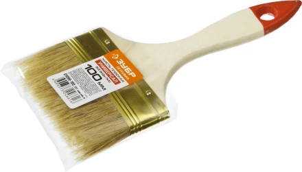 Кисть плоская ЗУБР &quot;УНИВЕРСАЛ-ОПТИМА&quot;, светлая щетина, деревянная ручка, 100мм 01099-100_z01 купить в Перми