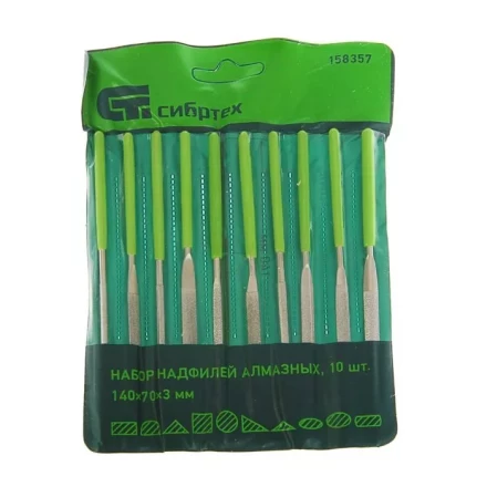 Набор надфилей алмазных 140х70х3 10 штук СИБРТЕХ 158357 купить в Перми
