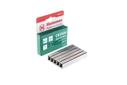 Скобы для степлера HAMMER 215-013 8мм, тип 53, 1000 шт. купить в Перми