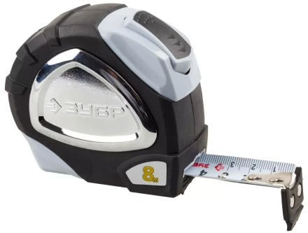 Рулетка ЗУБР &quot;ЭКСПЕРТ&quot; &quot;ПРЕМИУМ&quot;, двухкомпонентный корпус, автостоп, полотно с нейлоновым напылением, 8 м / 25 мм 34050-08-25_z01 купить в Перми