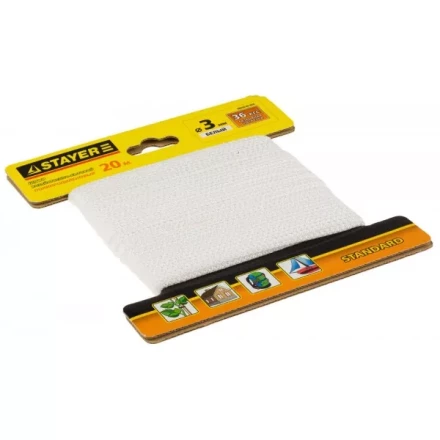 Шнур STAYER &quot;STANDARD&quot; хозяйственно-бытовой, полипропиленовый, вязанный, без сердечника, белый, d 3, 20м 50420-03-020 купить в Перми