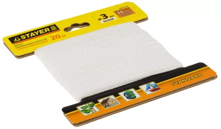 Шнур STAYER &quot;STANDARD&quot; хозяйственно-бытовой, полипропиленовый, вязанный, без сердечника, белый, d 3, 20м 50420-03-020 купить в Перми